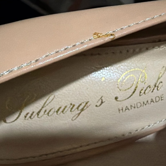 Beige Patent Leather Handmade Peep Toe Heel Platform Pumps Women Size 7.5 - Picture 14 of 14